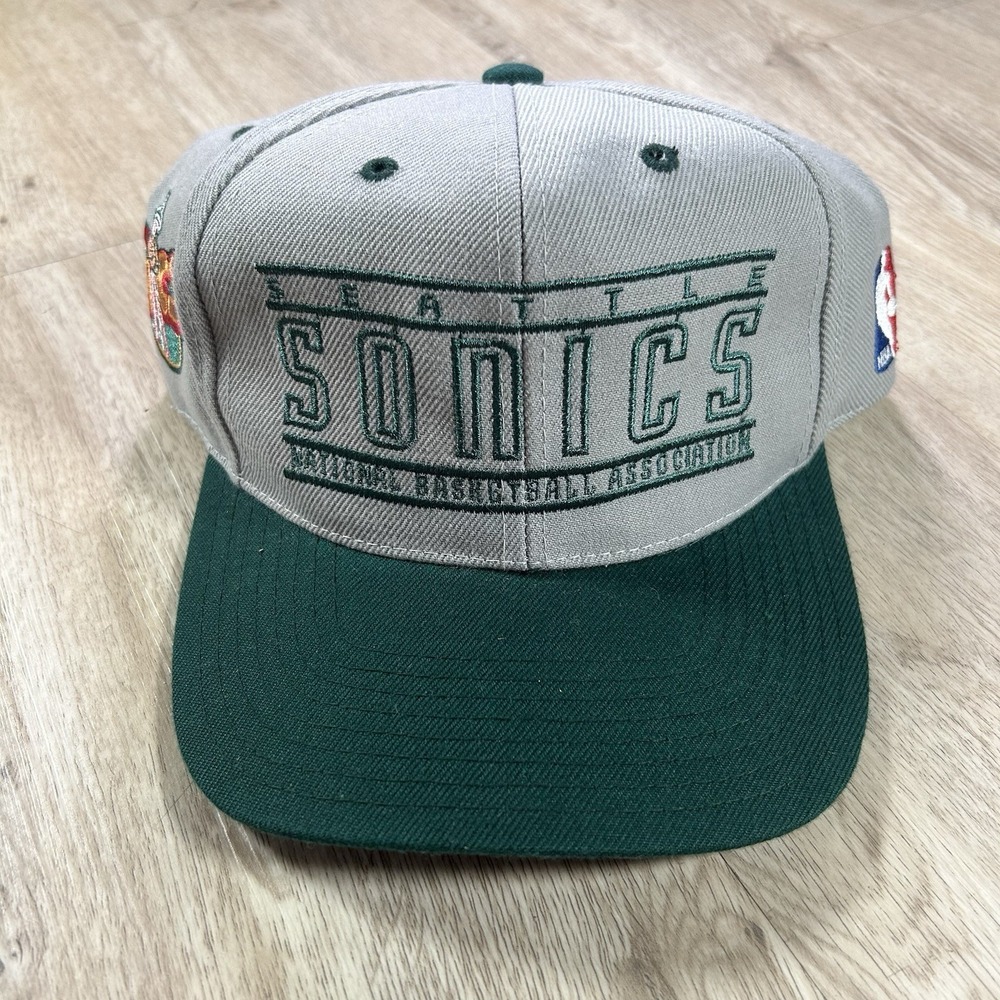 VTG Seattle SuperSonics Snapback Hat NBA Gray Green Pro Player Wool Cap